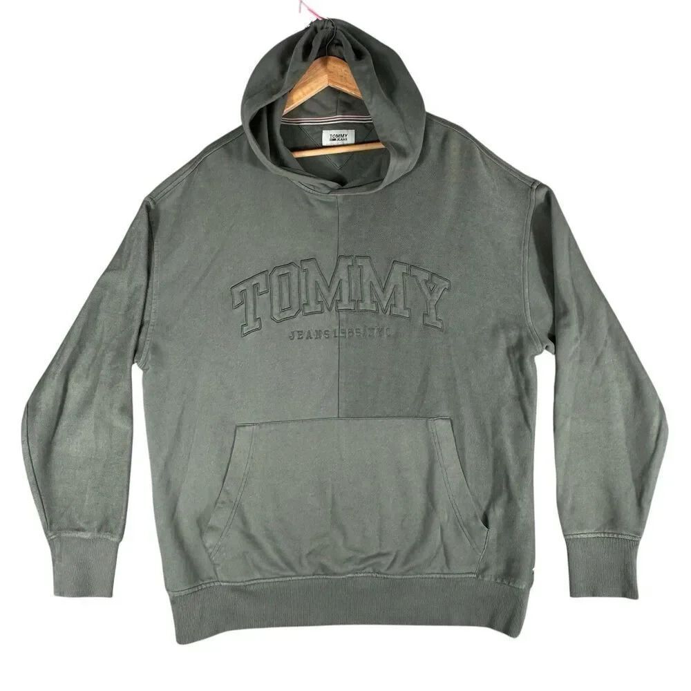 Tommy Hilfiger Sz L Tommy Jeans Army Green Embroidered Logo Hoodie Sweater